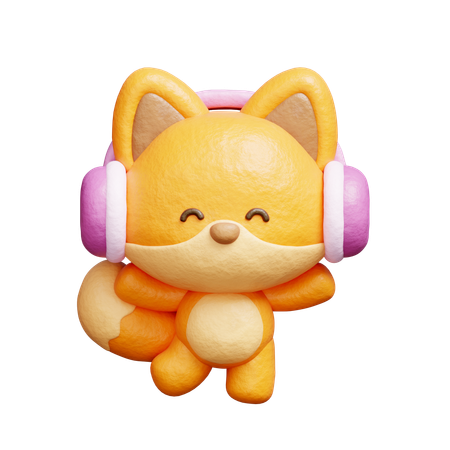 Raposa fofa ouvindo música com fones de ouvido  3D Illustration