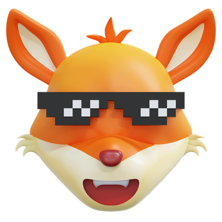 Raposa usando emoticon legal de óculos de pixel  3D Icon