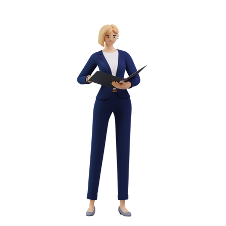 Femme d'affaires vérifiant le rapport  3D Illustration