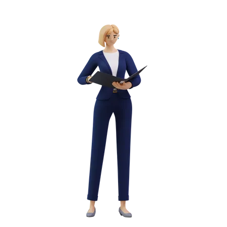 Femme d'affaires vérifiant le rapport  3D Illustration