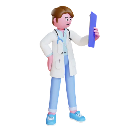 Médecin regardant un rapport médical  3D Illustration