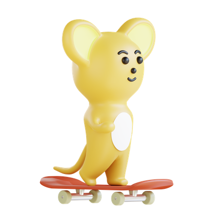 Ratón disfruta patinando  3D Illustration