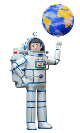 Raumfahrer dreht den Planeten Erde auf seinem Finger  3D Illustration