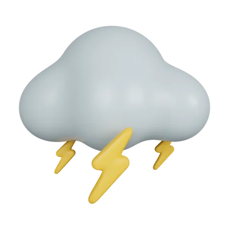 Clima 3 D Nube Con Relampago Amarillo Brillante Icono Aislado Sobre Fondo Gris Ilustracion De Representacion 3 D Trazado De Recorte 3D Icon