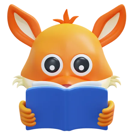 Reading Book Fox Emoticon  3D Icon