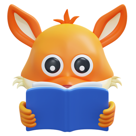 Reading Book Fox Emoticon  3D Icon