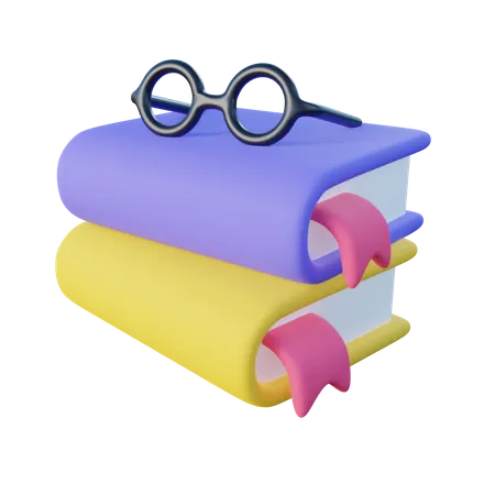Reading Glasses On Top Stacked Books 3D Illustration
