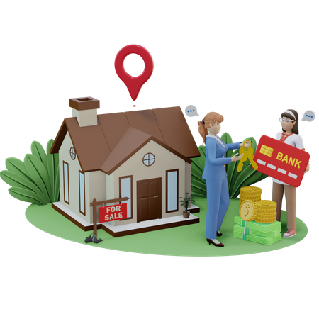 Real estate agent giving house key  3D Illustration