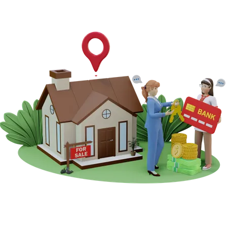 Real estate agent giving house key  3D Illustration