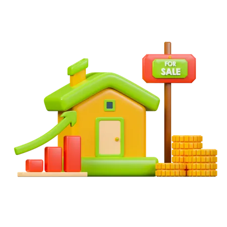 Real Estate Investment 3 D Icon Home With Uptrend Bar Graph Stack Of Coin And For Sale Sign 3D Icon
