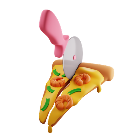Rebanada de pizza de camarones dividida por la mitad con un cuchillo para pizza  3D Illustration