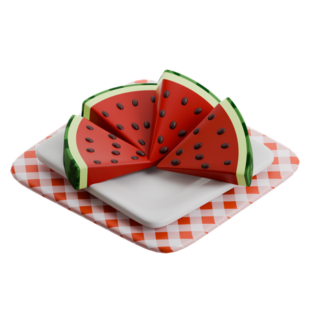Rebanadas de sandía en un plato a cuadros  3D Icon