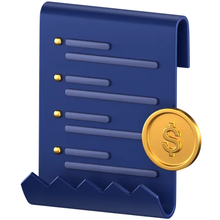 3 D Icon Of A Blue Receipt Paper With A Gold Coin On The Side 3D Icon