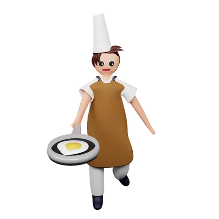 Personagem Bonito Do Chef Com Web De Ovo Para Cozinhar Uniforme Aplicativos Midias Sociais 3D Illustration