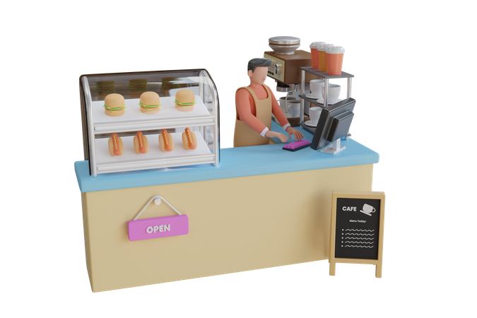 Recepção de fast food e cafeteria  3D Illustration