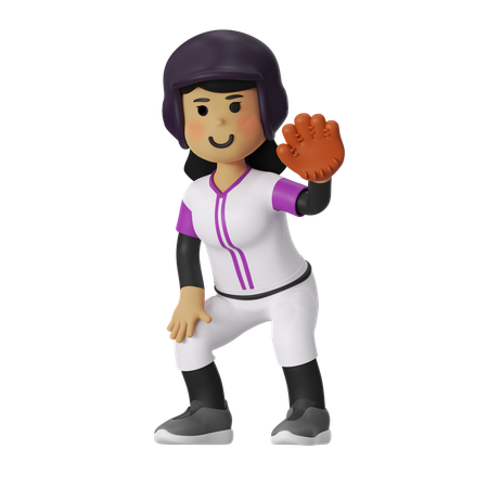 Fille receveuse joueuse de baseball  3D Icon