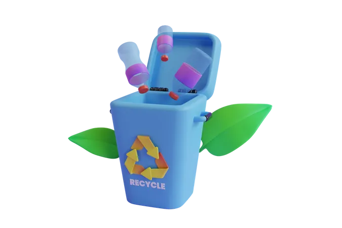 3 D Tirar Una Botella A Un Cubo De Basura De Reciclaje Reciclar Para Salvar La Tierra Y Mantener El Plastico Ambiental Ilustracion 3 D 3D Icon