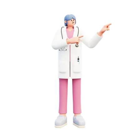Mulher médica em pé e apontando recomendação  3D Illustration