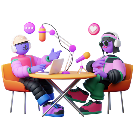 대화를 팟캐스트로 녹음하기  3D Illustration