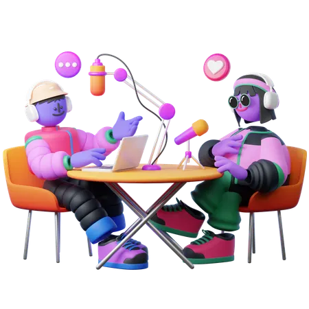 Recording Conversation into Podcast  3D Illustration