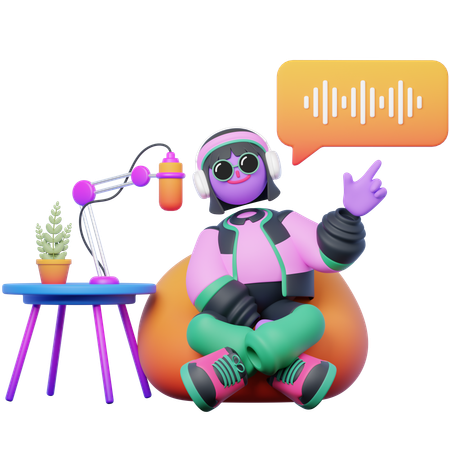 Recording Podcast while Sitting Comfortable  3D Illustration