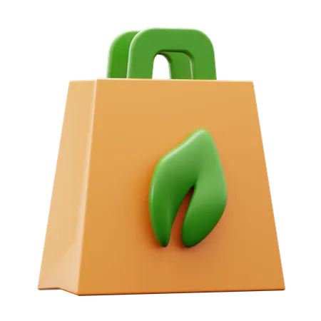 Organic Recyclable Grocery Shopping Bag Environment Friendly Ecology Movement Concept 3 D Icon Illustration Render Design 3D Icon
