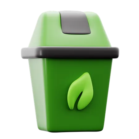 Trash Bin With Leaf Plant Symbol For Ecology Organic Recycle Dump Waste Concept 3 D Icon Illustration Render Design 3D Icon