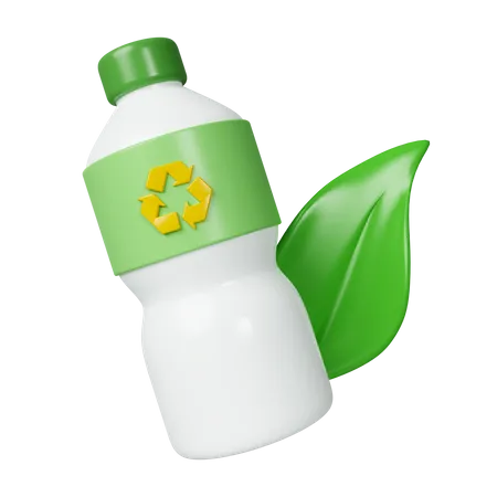 3 D Bottle Of Water And Leaf The Idea Is To Recycle Old Plastic Bottles Think Green Icon Isolated On White Background 3 D Rendering Illustration Clipping Path 3D Icon