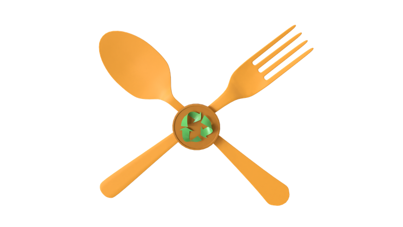 フォークとスプーンをリサイクル  3D Icon