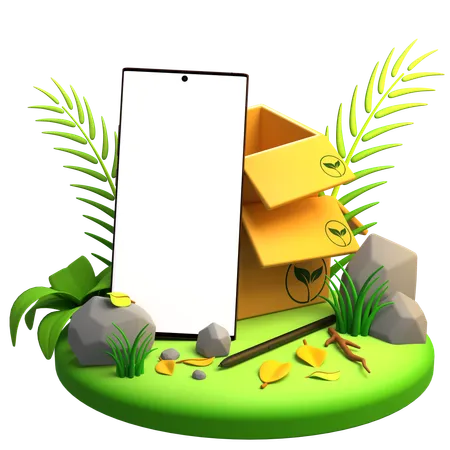 Recycles Cardboard Mobile Mockup  3D Illustration