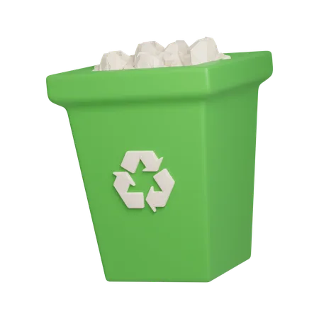 Green Recycling Bin With Crumpled Paper Balls Eco Global Warming Icons 3 D Illustration 3D Icon