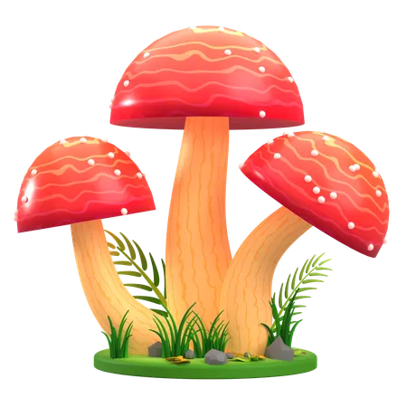 Mushroom Red and White Clustered  3D Icon