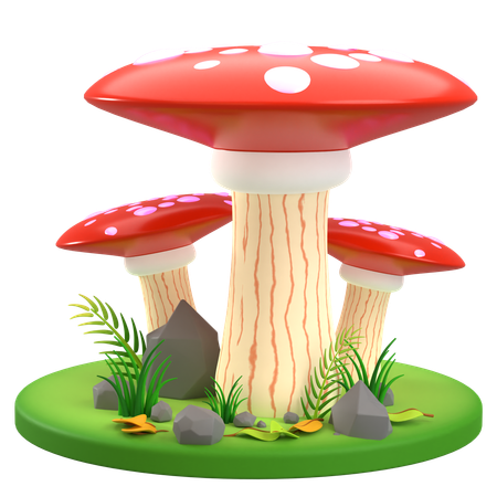 Mushroom Red and White Flat  3D Icon