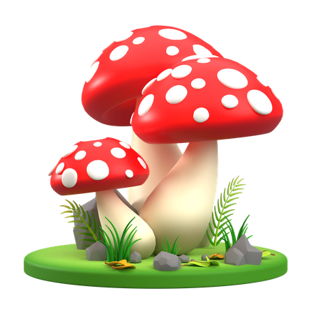 Red and White Spotted Mushroom  3D Icon