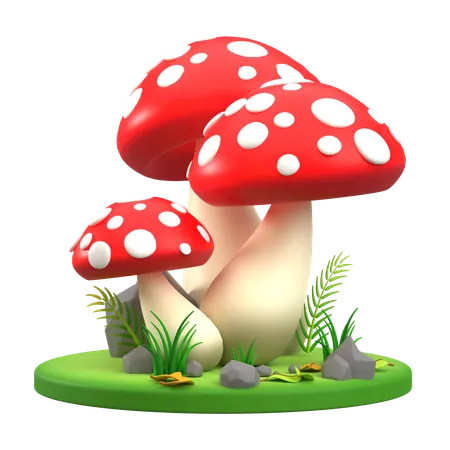 Red and White Spotted Mushroom  3D Icon
