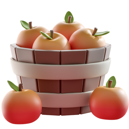 Red Apple Bucket  3D Icon