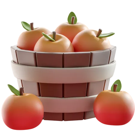 Red Apple Bucket  3D Icon