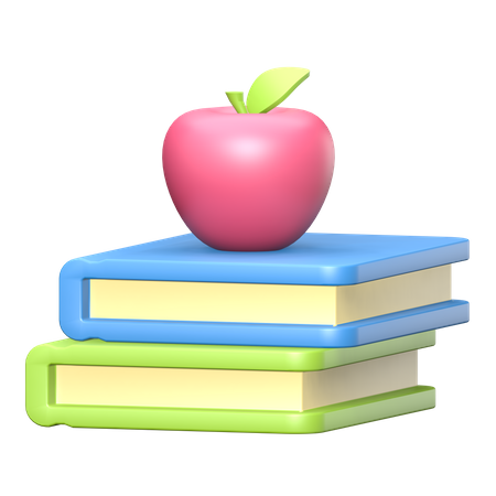 Red apple on a pile of books  3D Illustration