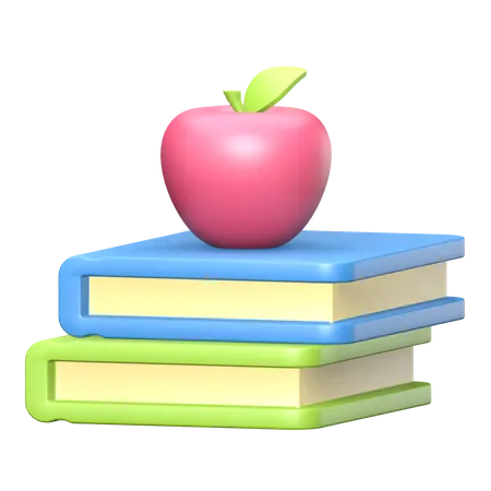 Red apple on a pile of books  3D Illustration