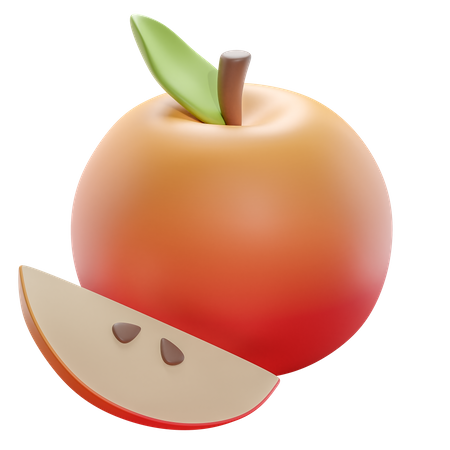 Red Apple With Slice 3D Icon