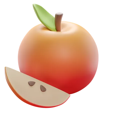 Red Apple With Slice  3D Icon
