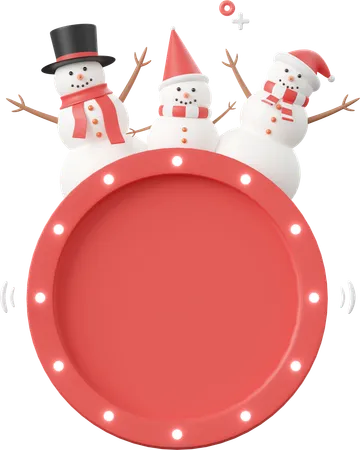 Red Banner With Snowman Christmas Theme Elements 3 D Illustration 3D Icon