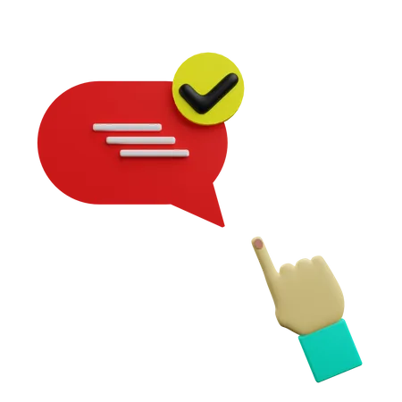 Red bubble chat checklist clicking by hand 3D Icon