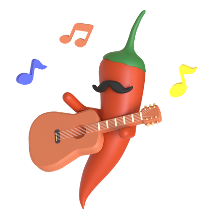 Red chili pepper playing guitar  3D Illustration