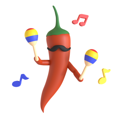 Red chili pepper playing maracas 3D Illustration