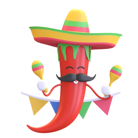 Red chili playing maracas  3D Illustration