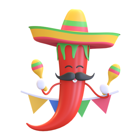 Red chili playing maracas  3D Illustration