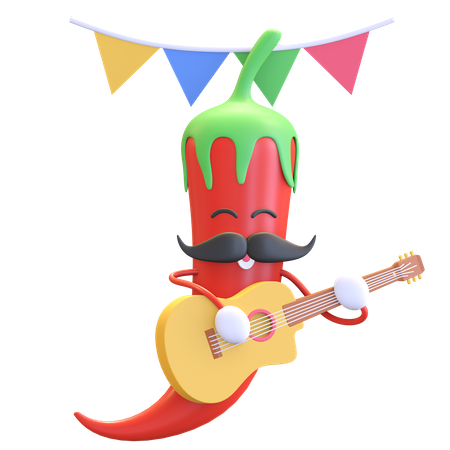 Pimentão vermelho tocando violão  3D Illustration