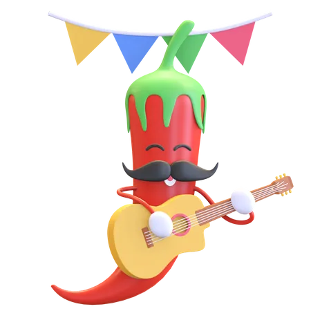 Pimentão vermelho tocando violão  3D Illustration