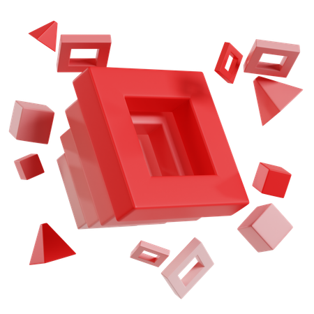 Red Cube Abstract Geometric  3D Icon